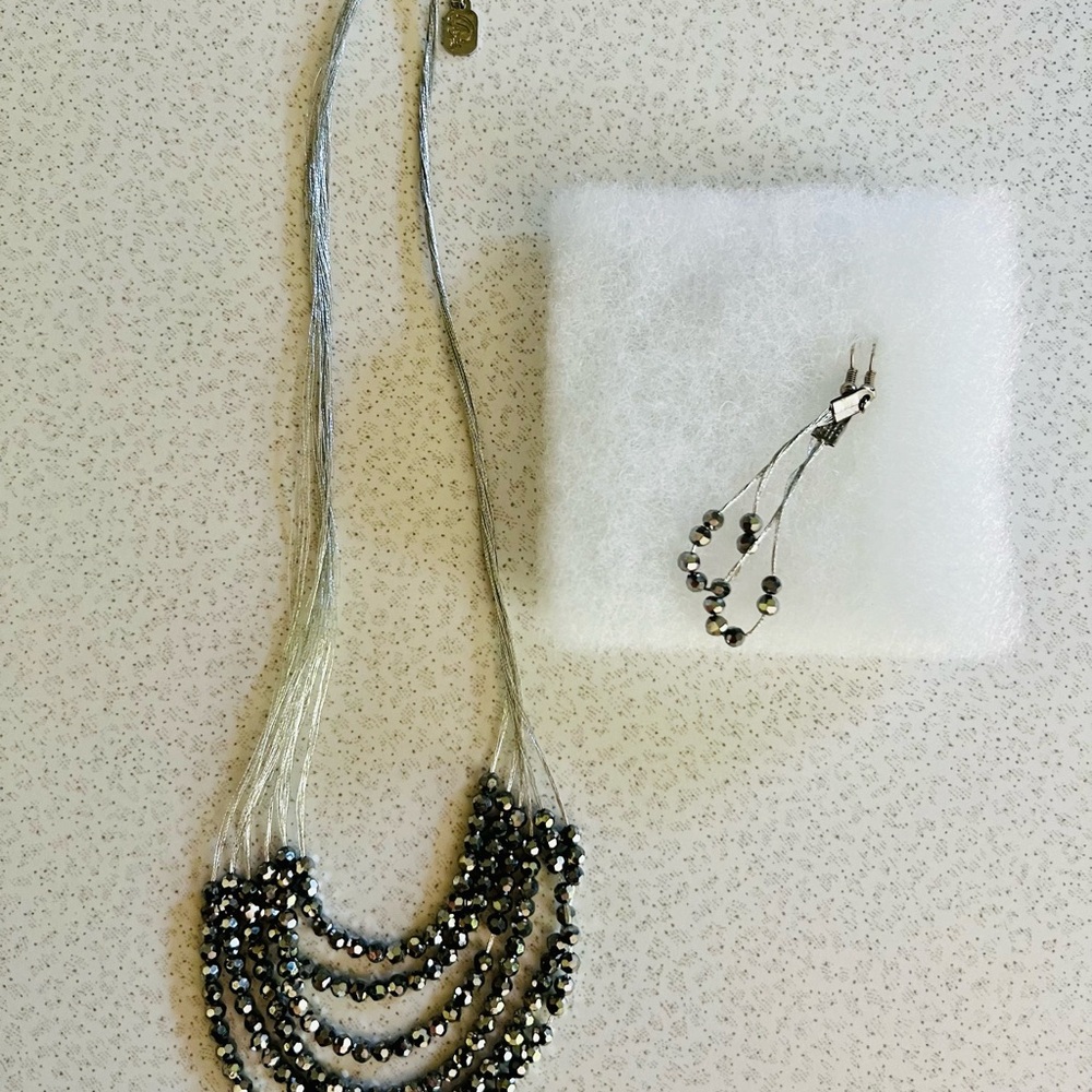 Elegant Silver Beaded Necklace and Earring Set